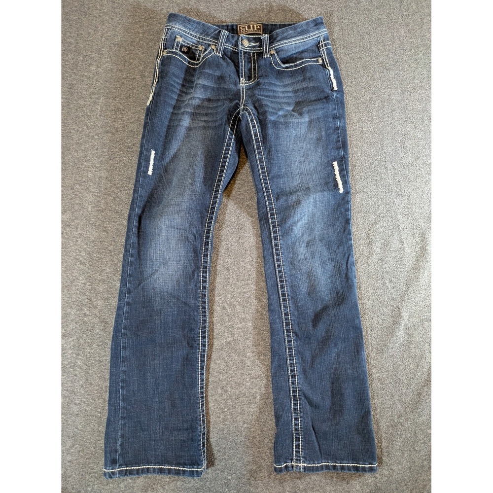Cowgirl Up Jeans Women''s Denim Thick Stitch Low Rise Bootcut Size 28x32 Rodeo 6